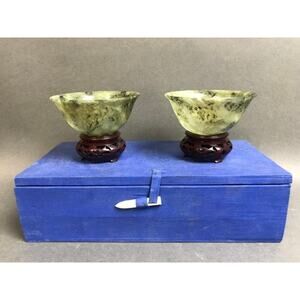 20th Century Antique Moss and Snow Jade Cups